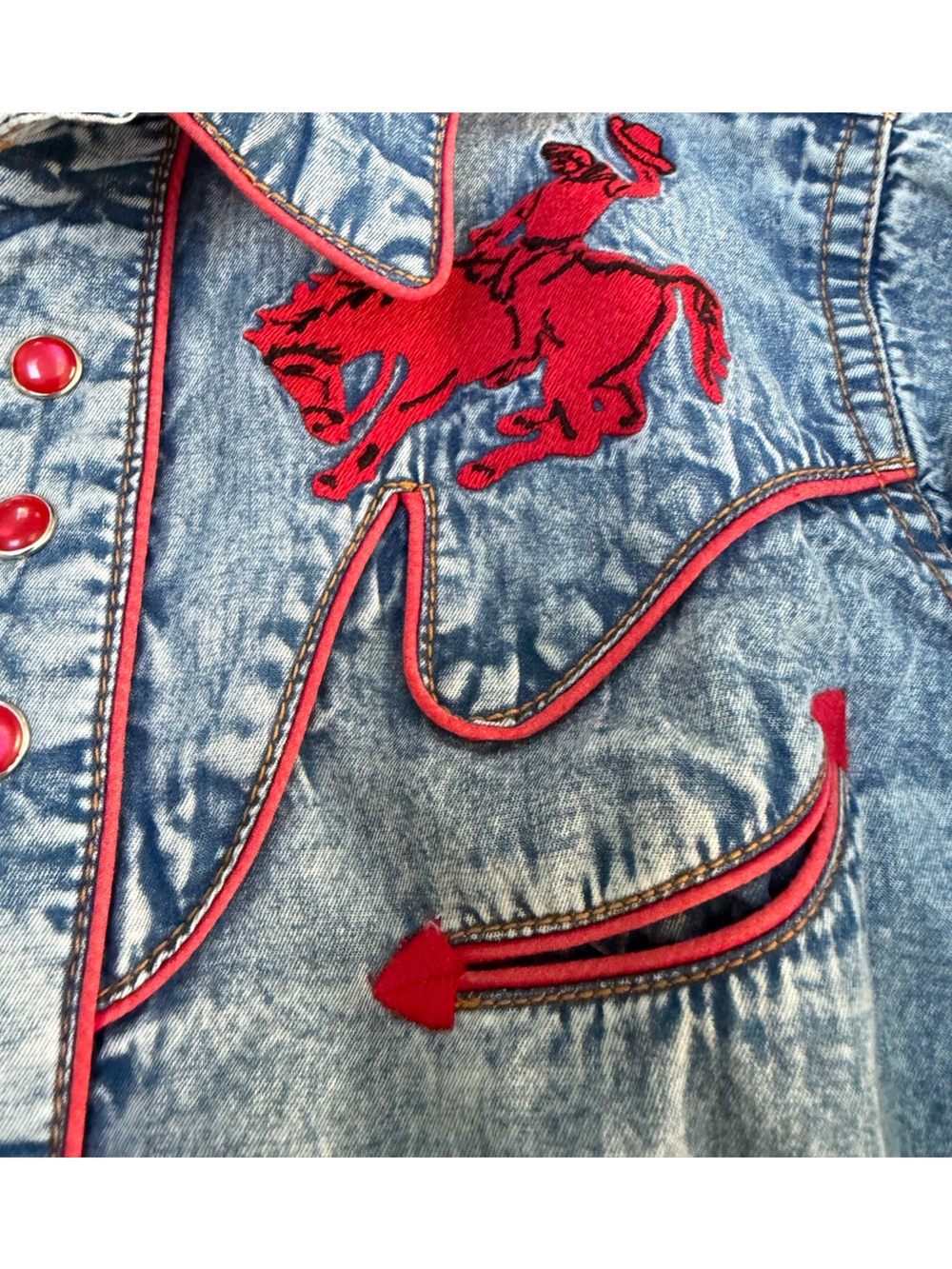 EUC TRU-WEST ROCKMOUNT RANCH WEAR GIRLS DENIM SNAP WESTERN BUTTON DOWN SHIRT - Picture 2 of 7